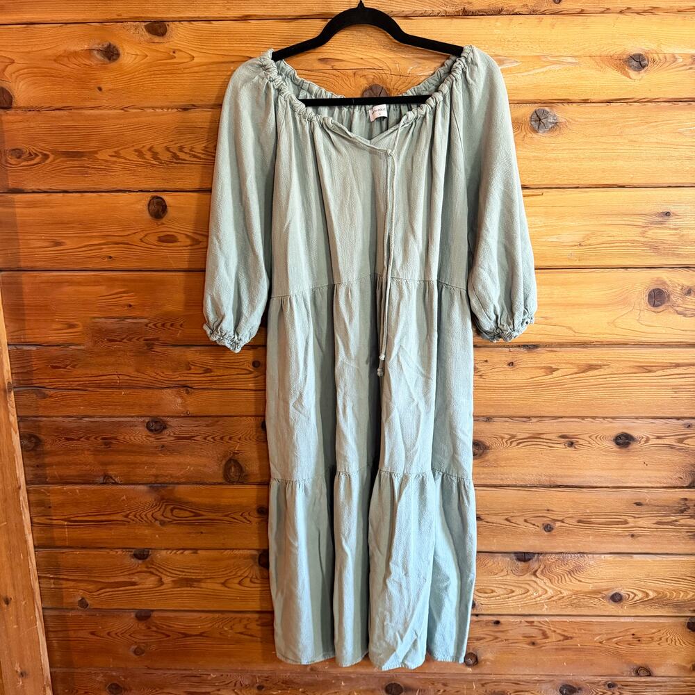 Worth Collective Avery Tiered Linen-Blend Midi Dress in Sage Large - Picture 2 of 7